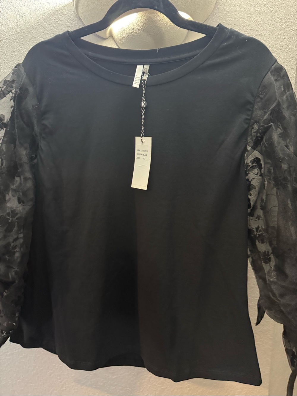 KHAITE Black Sheer Floral Sleeve Knit Top